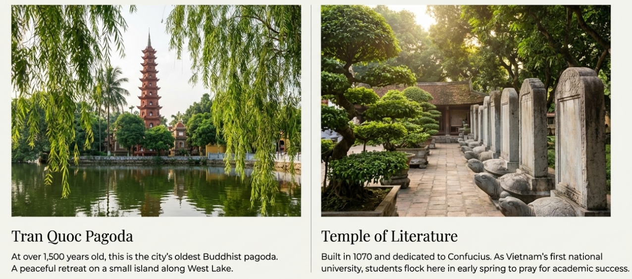 temples of litterature and tran quoc pagoda