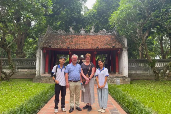 Guests on a private Hanoi city tour at the Temple of Literature