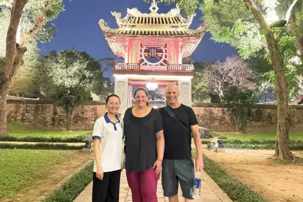 Guests on a private Hanoi city tour at the Temple of Literature