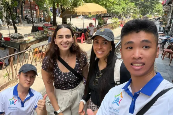 Guests on a private Hanoi city tour at the Temple of Literature