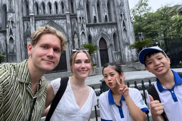 Colonial buildings on the Hanoi French Quarter walking tour