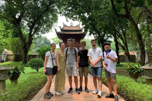 Guests on a private Hanoi city tour at the Temple of Literature