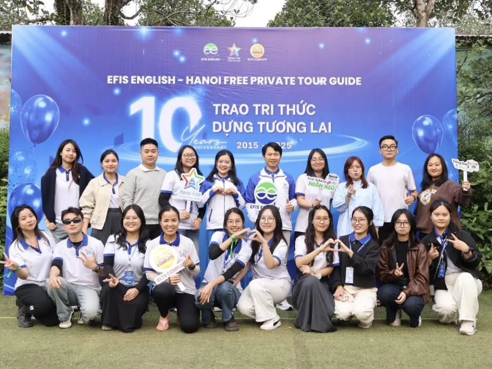 Members of the Hanoi Free Private Tour Guide club at a group event